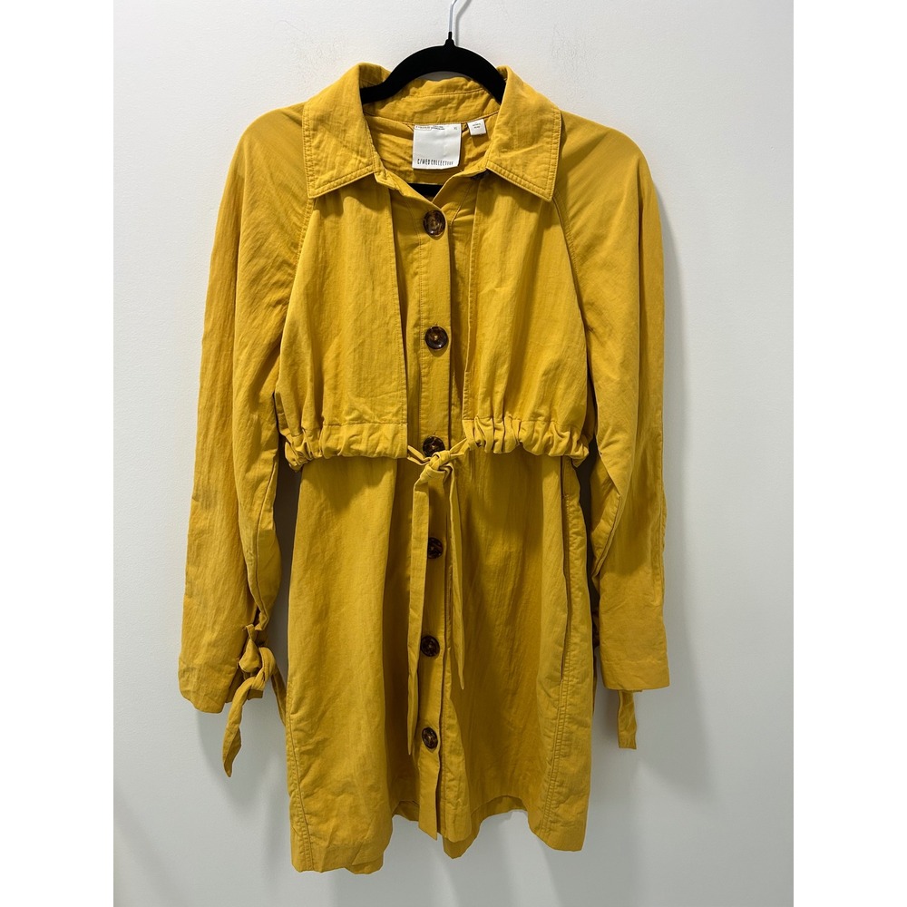 CMEO Collective Gold Yellow Mini Shirt Button Down Dress Utility Tie Waist XS